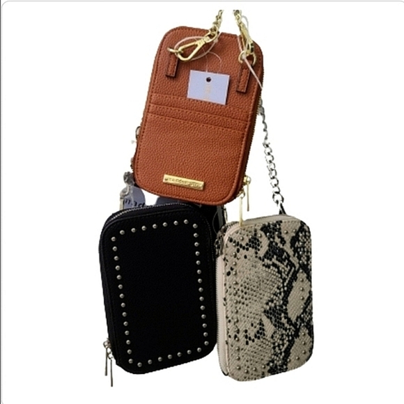 🔴SOLD🔴Madden Girl Crossbody Studded Bag Wallet Card Case Black New Silver - Picture 1 of 6